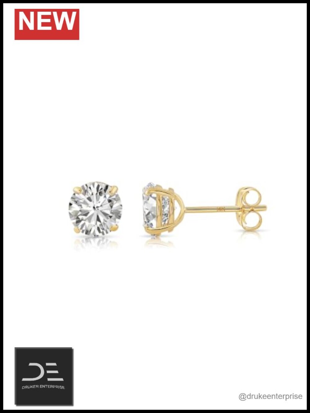 14k Yellow Gold Cubic Zirconia Stud Earrings 5mm Solitaire Pushbacks